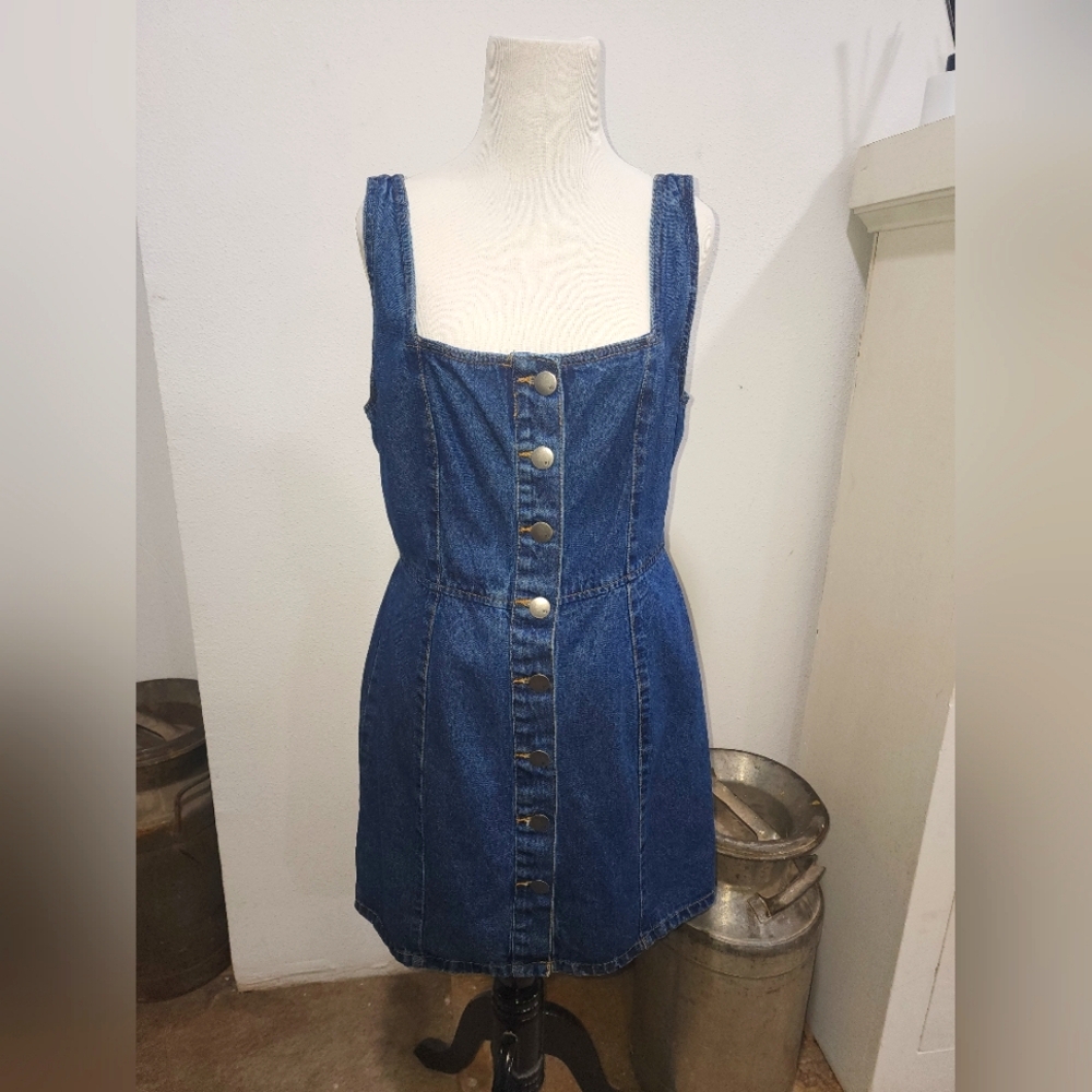 91 Cotton Denim Dress Sz 8 Sleeveless Button Down Blue Jean Australia